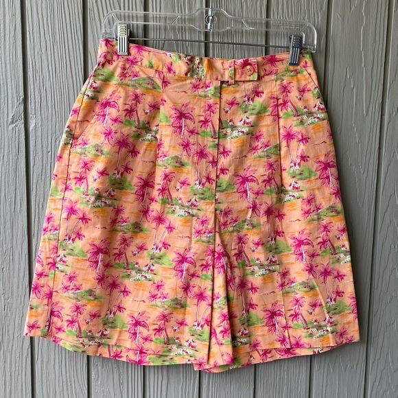 Vintage LL Sport Palm Tree Print Bermuda Shorts Size 10 Cotton Stretch - Picture 1 of 10